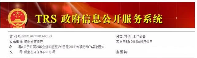 河北環(huán)保廳啟動雷霆2018專項(xiàng)行動